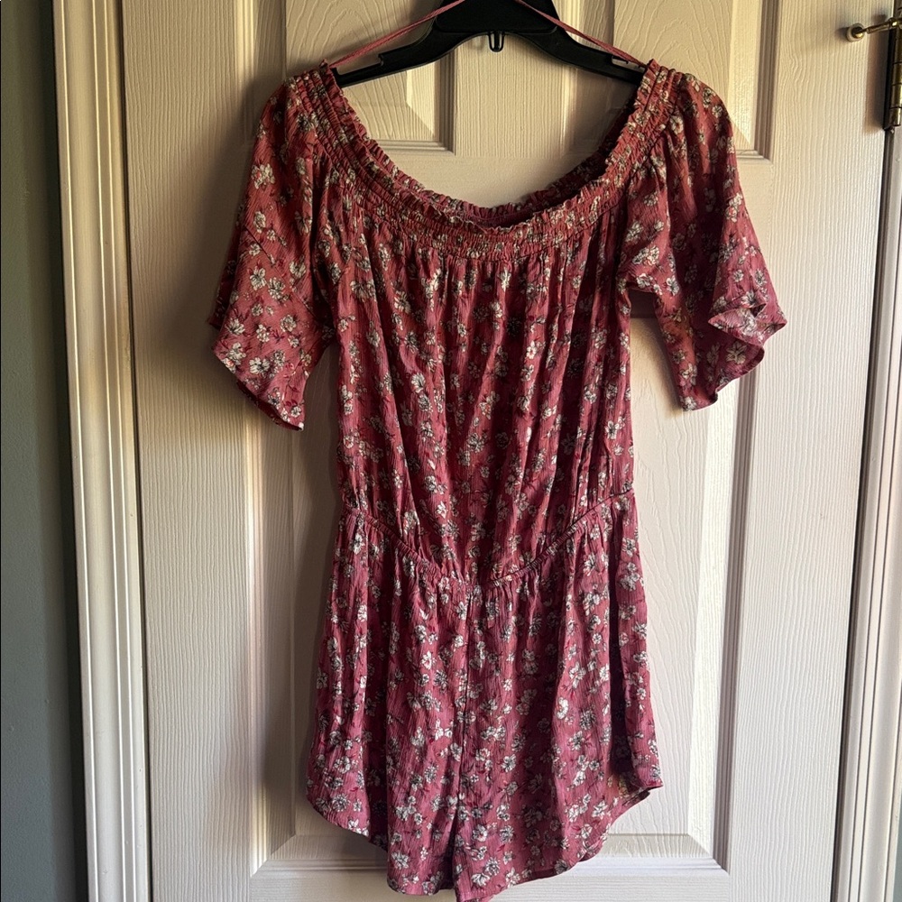 Floral Off-Shoulder Romper in Dusty Rose